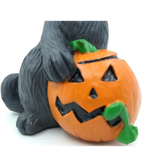 Unmarked Black Cat Halloween Hold Pumpkin Jack Lantern Resin/Ceramic? Figurine - Picture 2 of 10
